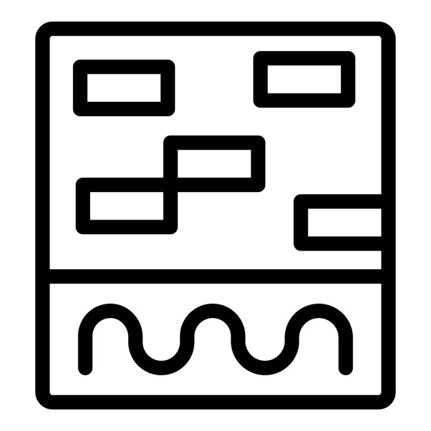 Icono en blanco y negro con un patrón geométrico con bloques y ondas