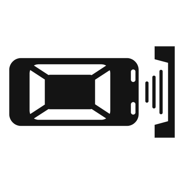 Icono en blanco y negro que ilustra el volumen alto en un altavoz de un dispositivo móvil