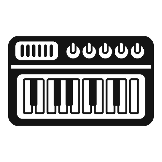 Icono en blanco y negro simplificado de un mini sintetizador perfecto para diseños relacionados con la música