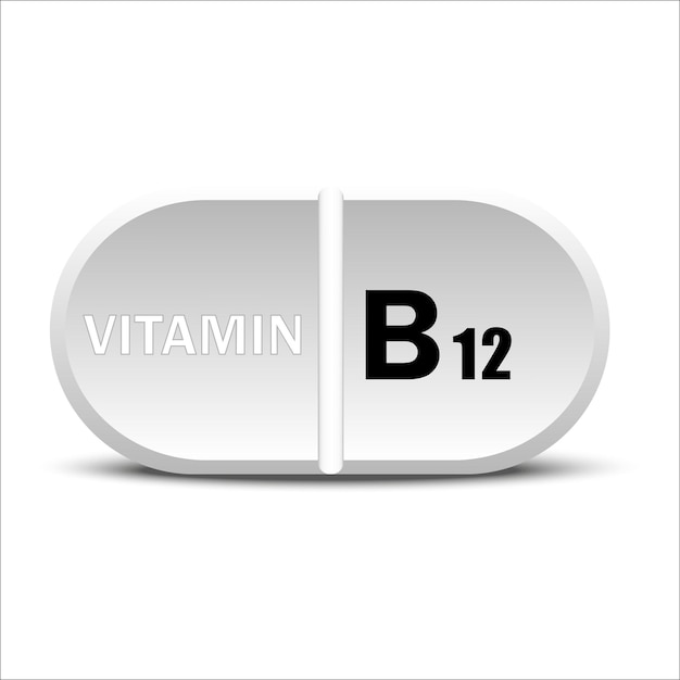 Icono blanco de la vitamina B12 Icono de la cápsula de la píldora de gotas de vitamina Ilustración vectorial EPS10 Imagen de archivo