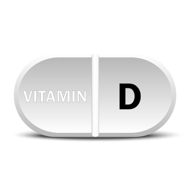 Icono blanco de la vitamina D Icono de la cápsula de la píldora de gotas de vitamina Ilustración vectorial EPS10 Imagen de archivo