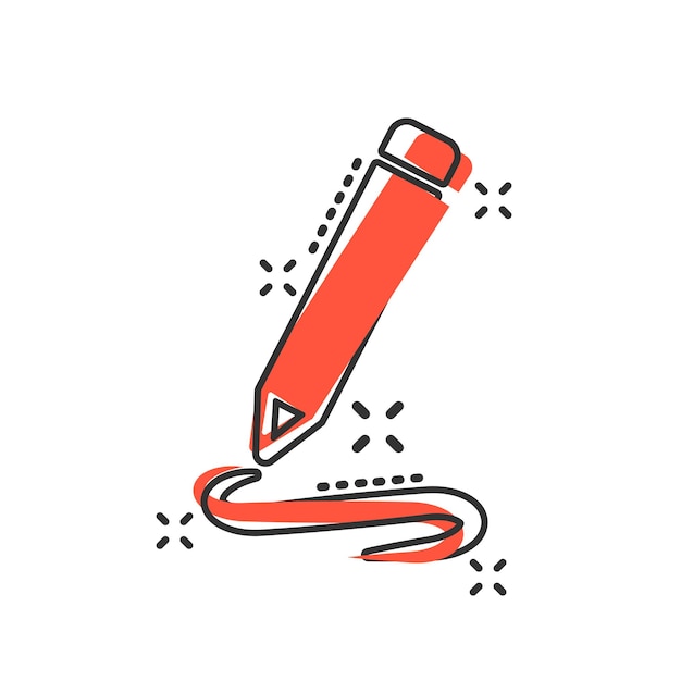 Icono de bloc de notas de lápiz en estilo cómico Documento escribir ilustración de dibujos animados vectoriales sobre fondo blanco aislado Efecto de salpicadura de concepto de negocio de dibujo de pluma