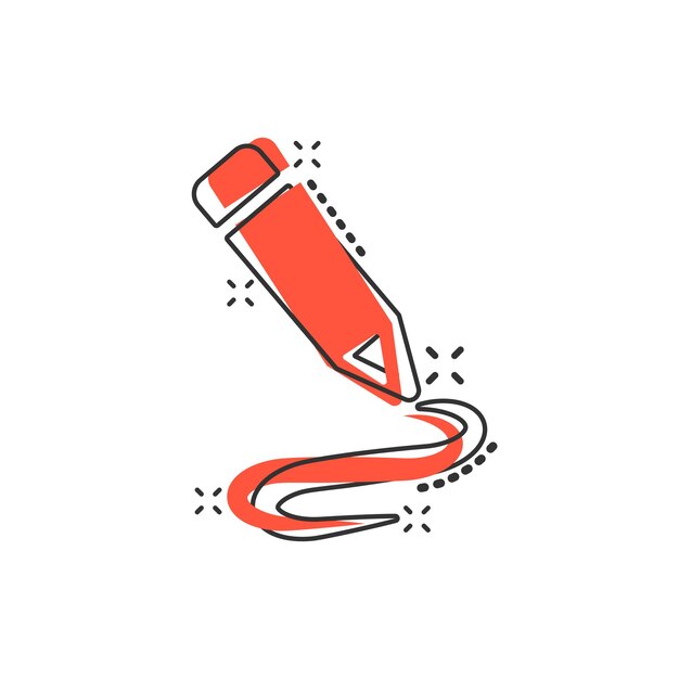 Icono de bloc de notas de lápiz en estilo cómico Documento escribir ilustración de dibujos animados vectoriales sobre fondo blanco aislado Efecto de salpicadura de concepto de negocio de dibujo de pluma