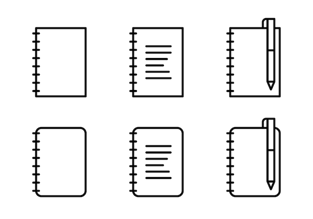 Ícono del bloc de notas Símbolo del bloc de nota Ilustración vectorial de las páginas del documento Conjunto de íconos del bloc de escritura