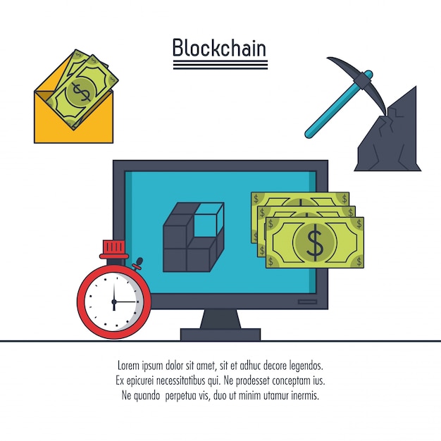 Icono de blockchain y bitcoin