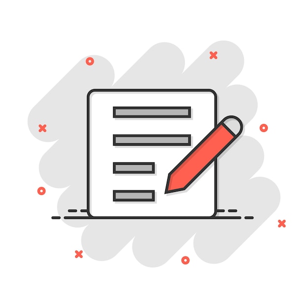 Icono de blogs en estilo cómico Documento con pluma ilustración vectorial de dibujos animados sobre fondo blanco aislado Concepto de negocio de efecto de salpicadura de contenido