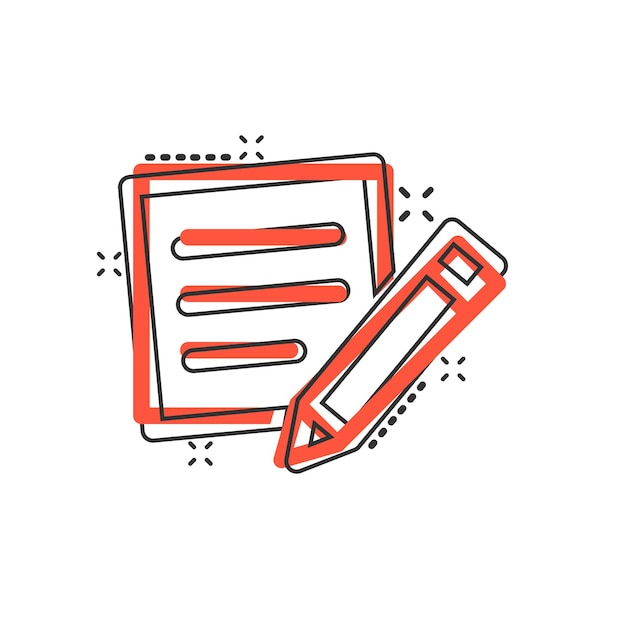 Icono de blogs en estilo cómico Documento con pluma ilustración vectorial de dibujos animados sobre fondo blanco aislado Concepto de negocio de efecto de salpicadura de contenido