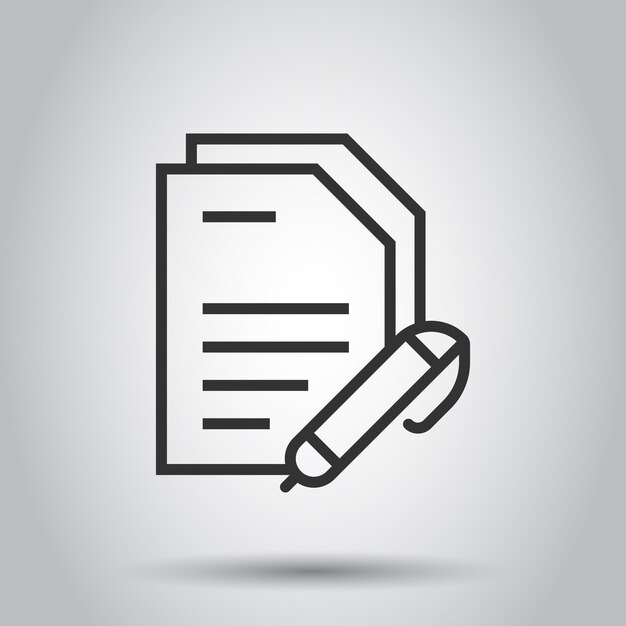 Icono de blogs en estilo plano Documento con ilustración de vector de pluma sobre fondo blanco aislado Concepto de negocio de contenido