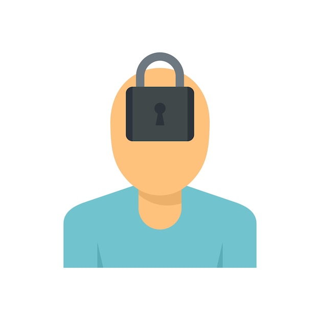 Icono de bloqueo de persona mental Ilustración plana del icono de vector de bloqueo de persona mental aislado sobre fondo blanco