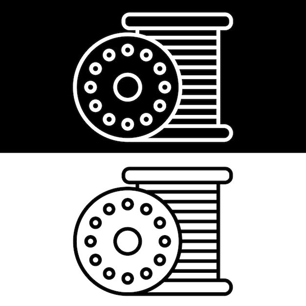 Icono de bobina de hilo plantilla de diseño de versión en blanco y negro
