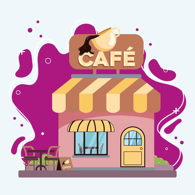 Icono de boceto de edificio de cafetería de color aislado Ilustración vectorial