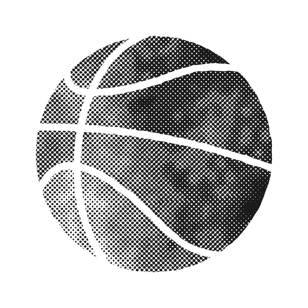 Icono de bola de baloncesto en estilo de semitono. Ilustración de vector monocromo blanco y negro.