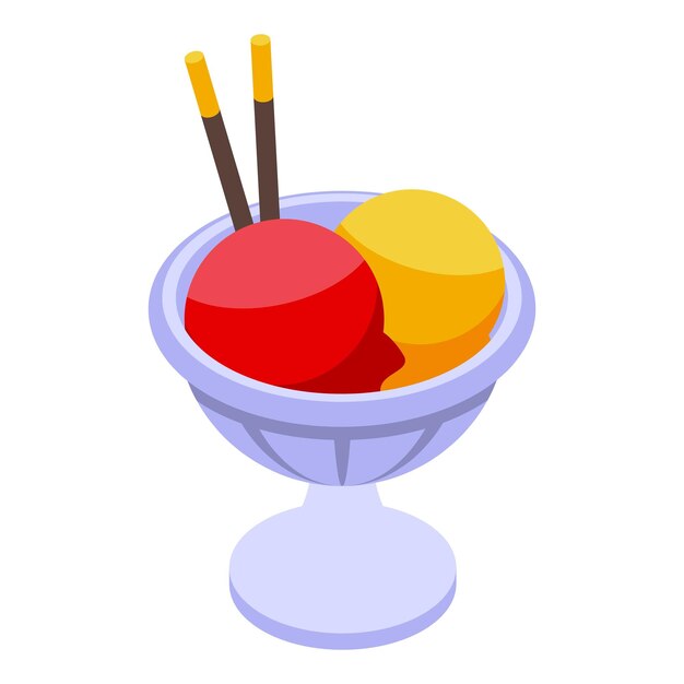 Icono de bola de hielo crema vector isométrico Cuchara de helado Postre de tazón