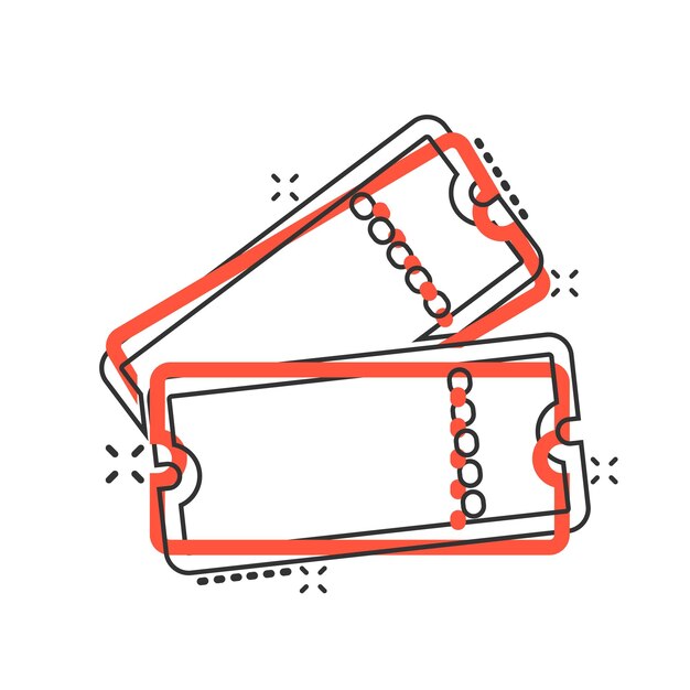 Icono de boleto de cine en estilo cómico Admite un cupón entrada vector ilustración de dibujos animados pictograma efecto de salpicaduras