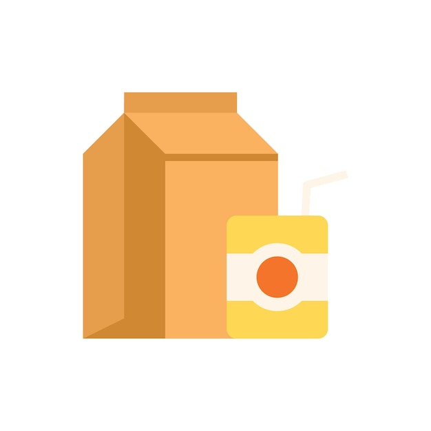 Icono de bolsa de almuerzo de papel vector plano Comida de cena Comida escolar aislada