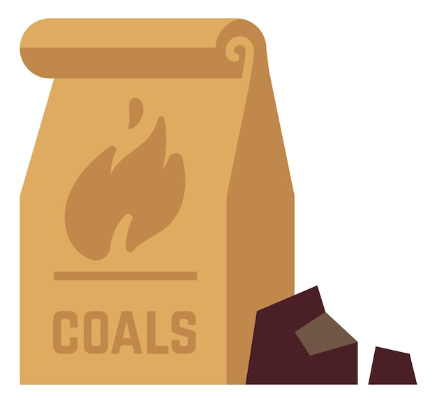 Vector icono de bolsa de carbón. paquete de sacos de papel con combustible para incendios.