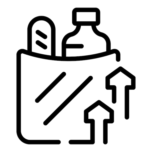 Icono de bolsa de comestibles con alimentos esenciales