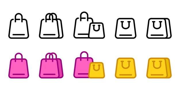 Ícono de la bolsa de la compra Signo de paquete rosado Símbolo de compra Ilustración de paquete amarillo Pictograma de mercancía