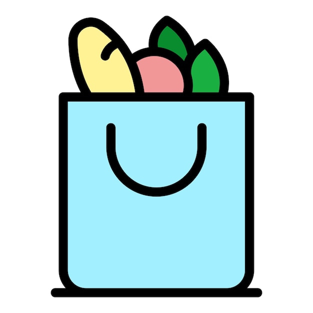 Ícono de bolsa de compras Contorno de bolsa de compra Ícono vectorial de color plano aislado