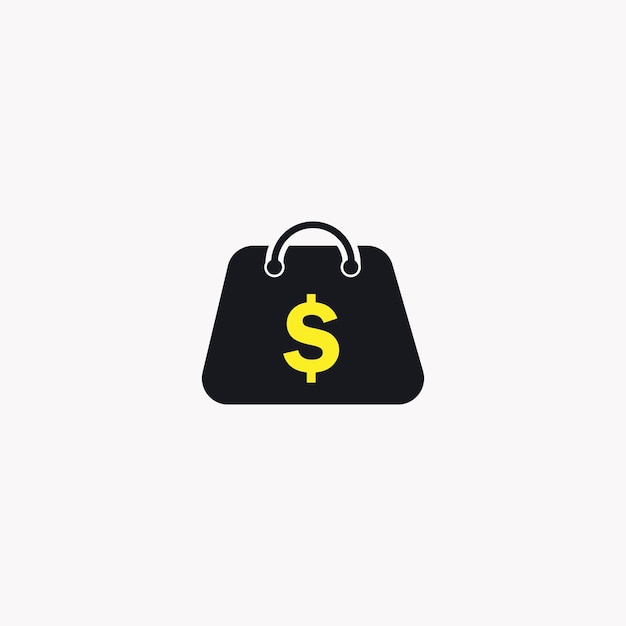 Icono de bolsa de compras negra con signo de dólar Icono editable