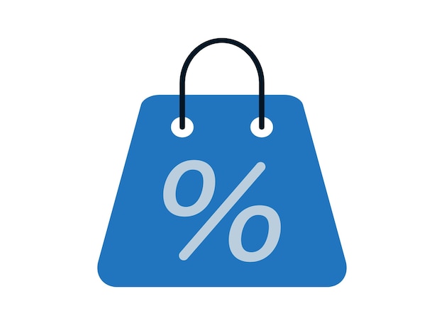 Icono de bolsa de compras con signo de porcentaje Icono de bolsa de compras con descuento en diseño plano