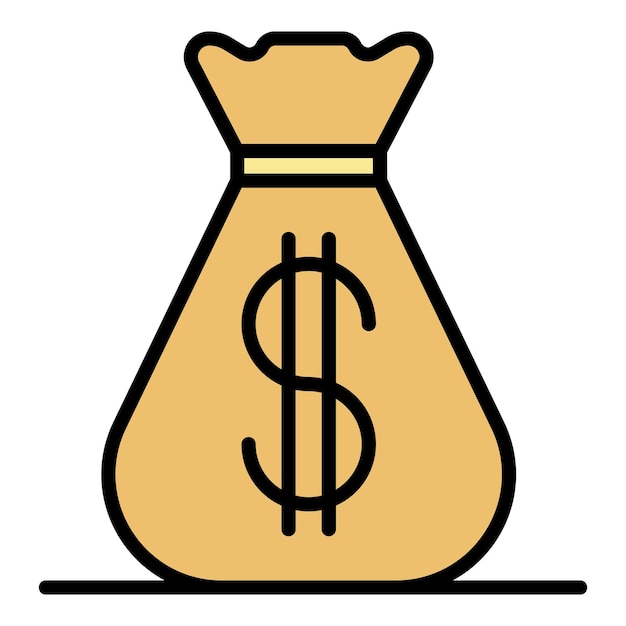 Icono de bolsa de dinero Contorno bolsa de dinero vector icono color plano aislado