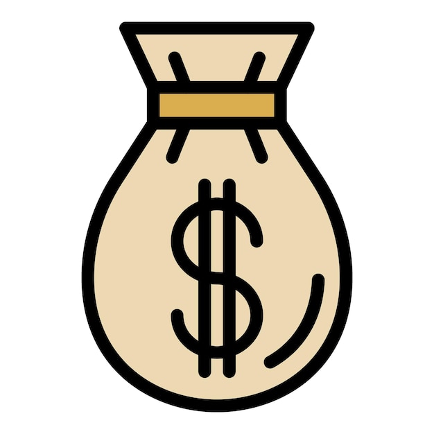 Icono de bolsa de dinero Contorno bolsa de dinero vector icono color plano aislado