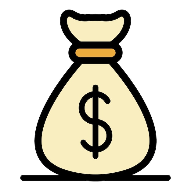 Icono de la bolsa de dinero Contorno de la mochila de dinero Icono vectorial de color plano aislado