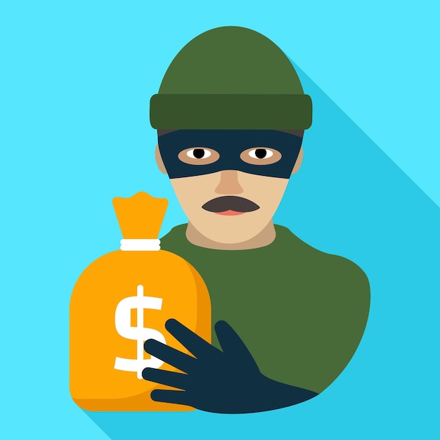 Icono de bolsa de dinero de ladrón Ilustración plana de icono vectorial de bolsa de oro de ladrones para diseño web