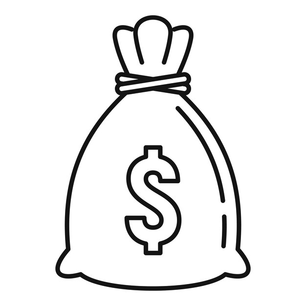 Icono de bolsa de dinero textil Contorno de icono de vector de bolsa de dinero textil para diseño web aislado sobre fondo blanco
