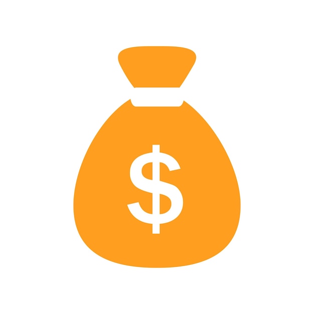Icono de bolsa de dinero vectorial con una bolsa de dinero plana con signo de dólar