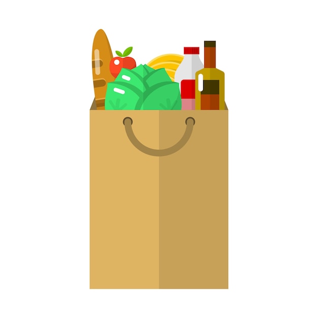 Icono de bolsa de papel de alimentos vector plano Mercado de comestibles Venta al por menor de frutas