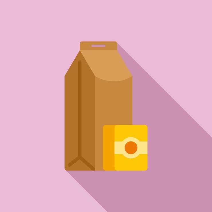 Vector icono de bolsa de papel de comida vector plano almuerzo escolar bebida comiendo