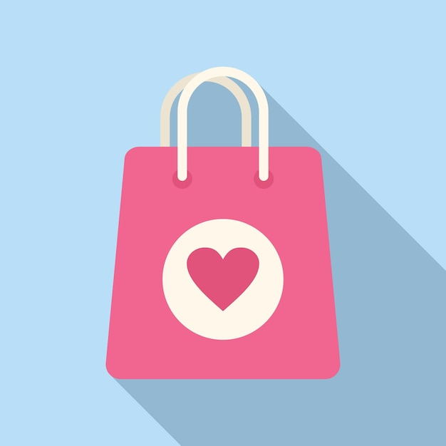 El icono de la bolsa de regalo del corazón es un vector plano. El paquete de la tarjeta es un arco.