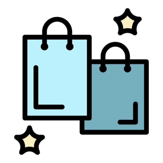 Icono de bolsas de compras Contorno bolsas de compras vector icono color plano aislado
