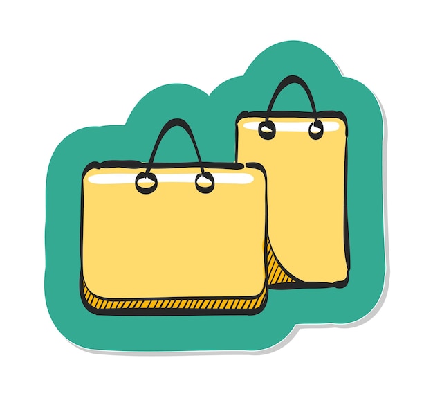 Icono de bolsas de compras dibujado a mano en la ilustración de vector de estilo de etiqueta