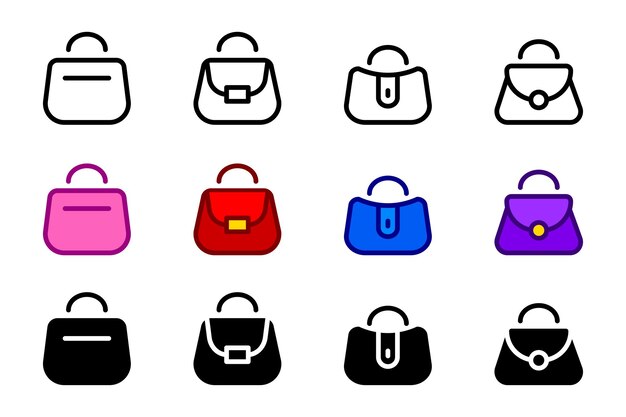 Ícono de bolso para damas Símbolo de color de bolso de mano Ilustración de color para bolso para mujeres