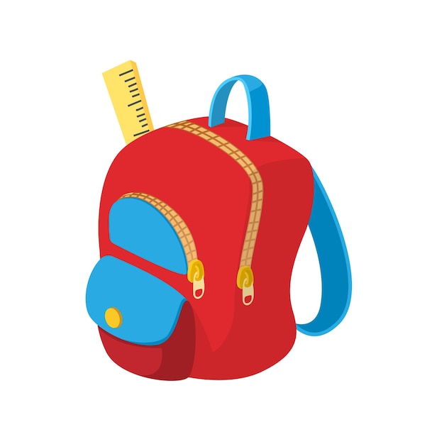 Vector icono de bolso escolar en estilo de dibujos animados sobre un fondo blanco