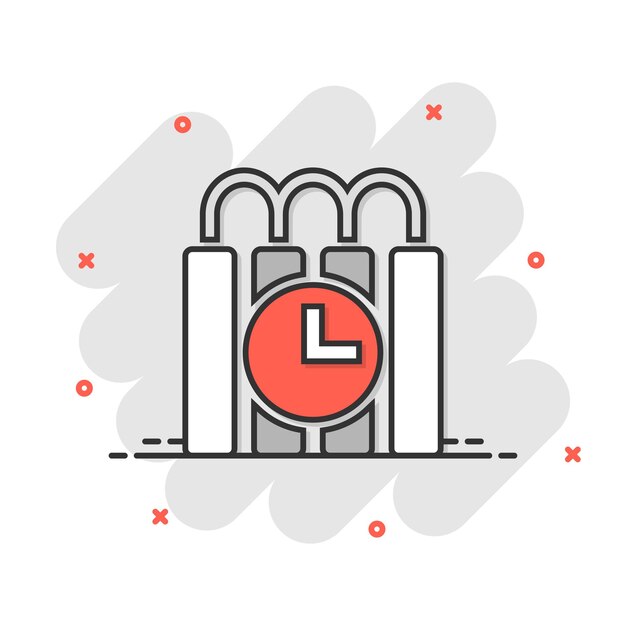 Icono de bomba en estilo cómico Ilustración de vector de dibujos animados de dinamita sobre fondo blanco aislado Concepto de negocio de efecto de salpicadura C4 tnt