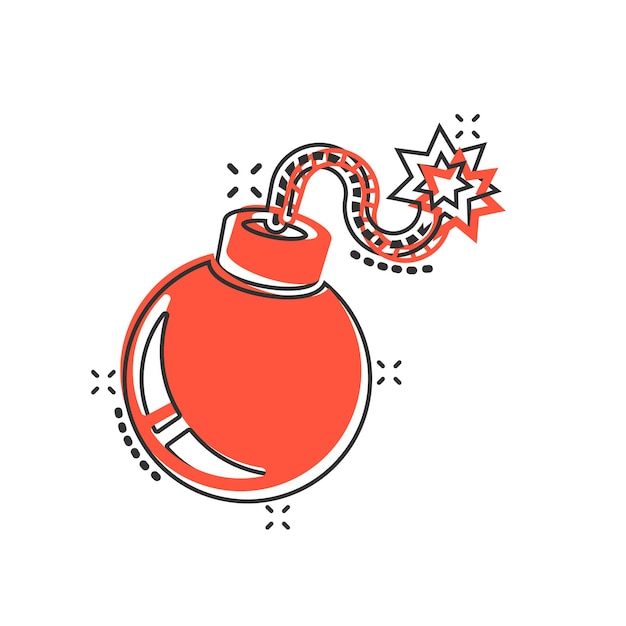 Icono de bomba en estilo cómico Ilustración de vector de dibujos animados de dinamita sobre fondo blanco aislado Concepto de negocio de efecto de salpicadura C4 tnt