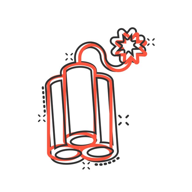 Icono de bomba en estilo cómico Ilustración de vector de dibujos animados de dinamita sobre fondo blanco aislado Concepto de negocio de efecto de salpicadura C4 tnt