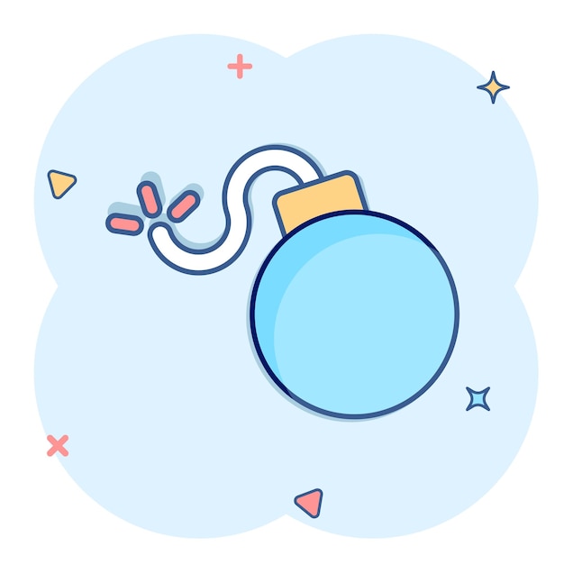 Icono de bomba en estilo cómico Ilustración de vector de dibujos animados de dinamita sobre fondo blanco aislado Concepto de negocio de efecto de salpicadura C4 tnt