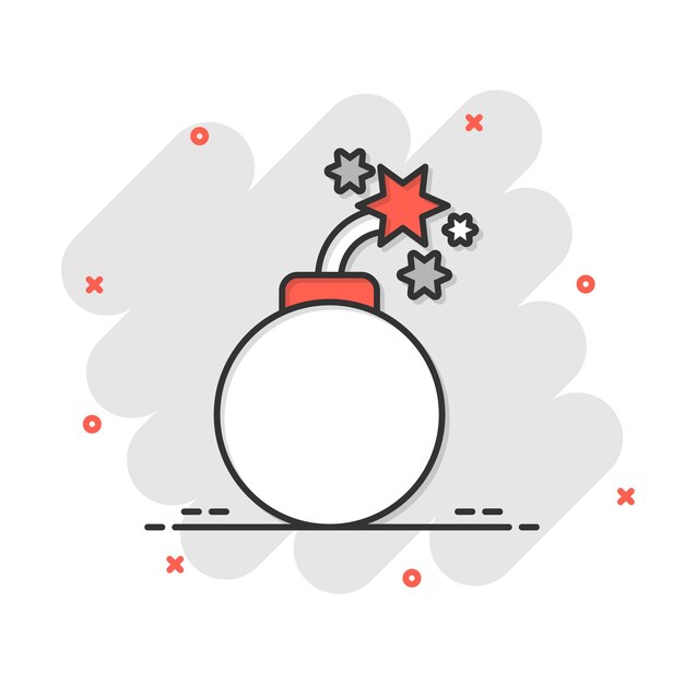 Icono de bomba en estilo cómico Ilustración de vector de dibujos animados de dinamita sobre fondo blanco aislado Concepto de negocio de efecto de salpicadura C4 tnt