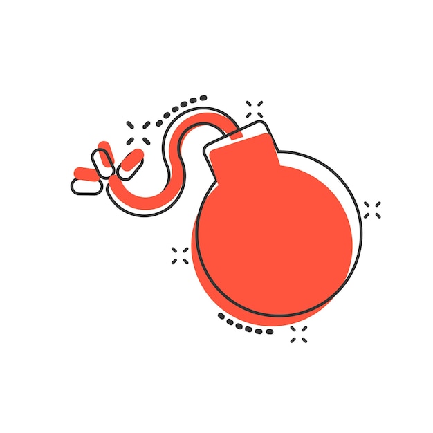 Icono de bomba en estilo cómico Ilustración de vector de dibujos animados de dinamita sobre fondo blanco aislado Concepto de negocio de efecto de salpicadura C4 tnt