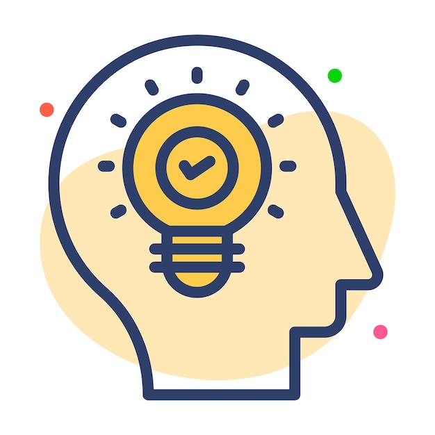 Icono de la bombilla con cabeza humana que muestra el concepto de pensamiento creativo