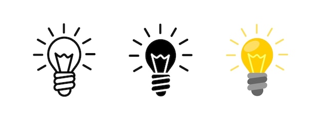 Icono de bombilla encendida Símbolo de idea iluminada Ilustración vectorial de electricidad y energía