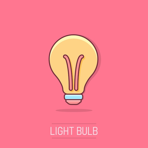 Icono de bombilla halógena de dibujos animados de vector en estilo cómico Pictograma de ilustración de signo de bombilla Concepto de efecto de salpicadura de negocio de idea