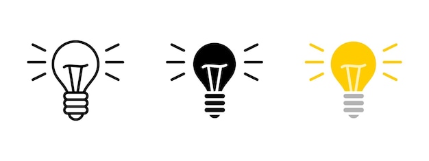 Icono de bombilla Lámpara eléctrica brillante Lámpada eléctrica Lámpara de señal Símbolo de pensamiento de creatividad Ilustración de visión de idea