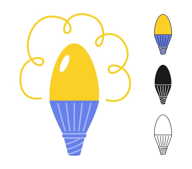 Vector icono de bombilla led ahorro de energía lámpara fluorescente sello conjunto de garabatos eco economía led bombilla inteligente
