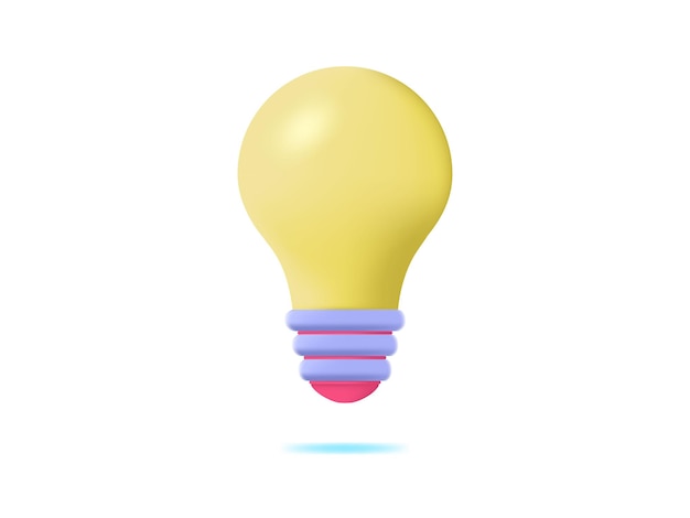 Icono de bombilla de luz amarilla de estilo de dibujos animados 3d mínimo Concepto de estrategia de negocio de solución de idea